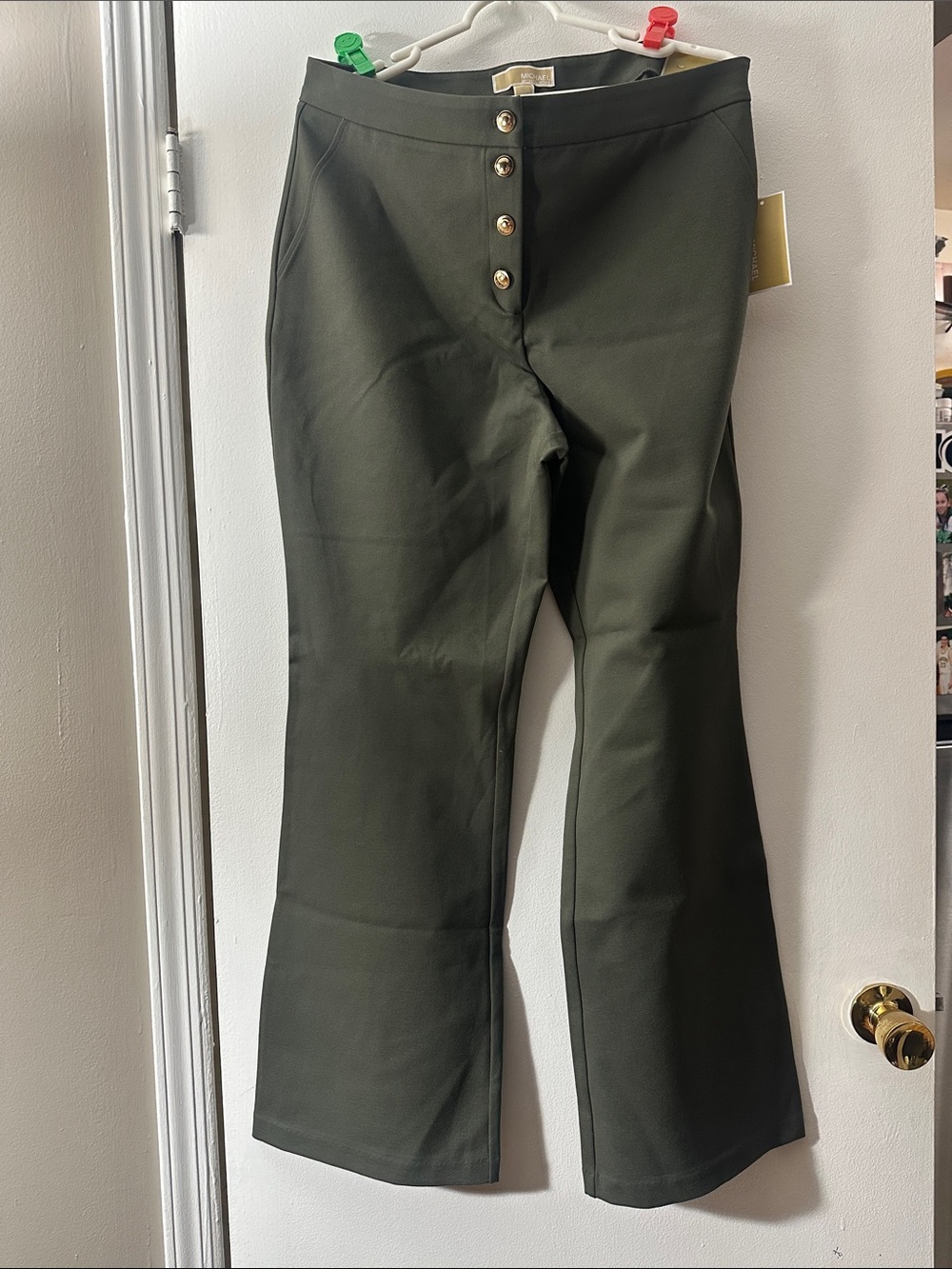 Michael Kors Olive Green Button-Front Flare Pants